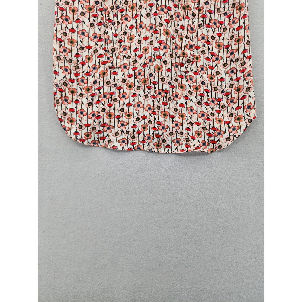LC Lauren Conrad Floral Cap Sleeve Blouse Orange Pink Poppy Print Tie Back XS - Picture 8 of 11